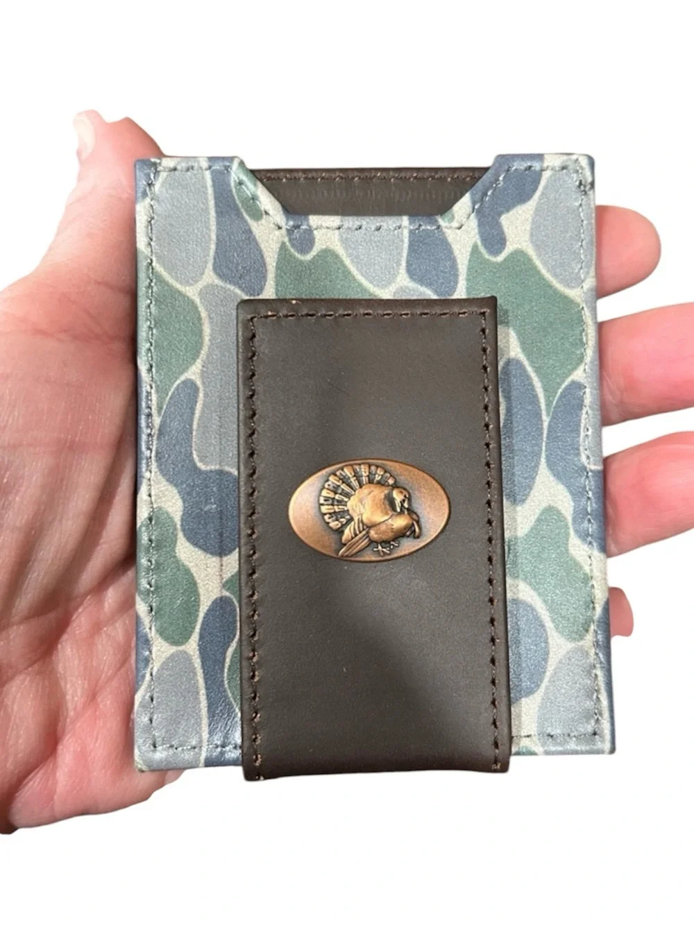 Camo Turkey Leather Card Holder Wallet Brown Green Hunting Outdoor Western C2